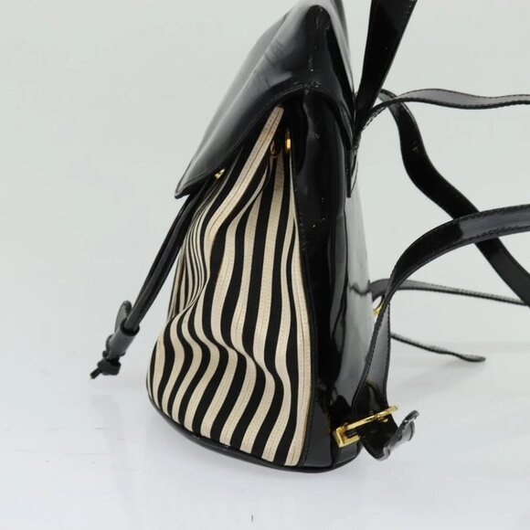 Salvatore Ferragamo Backpack Patent Canvas Black Gold Auth BA3113 main image 11